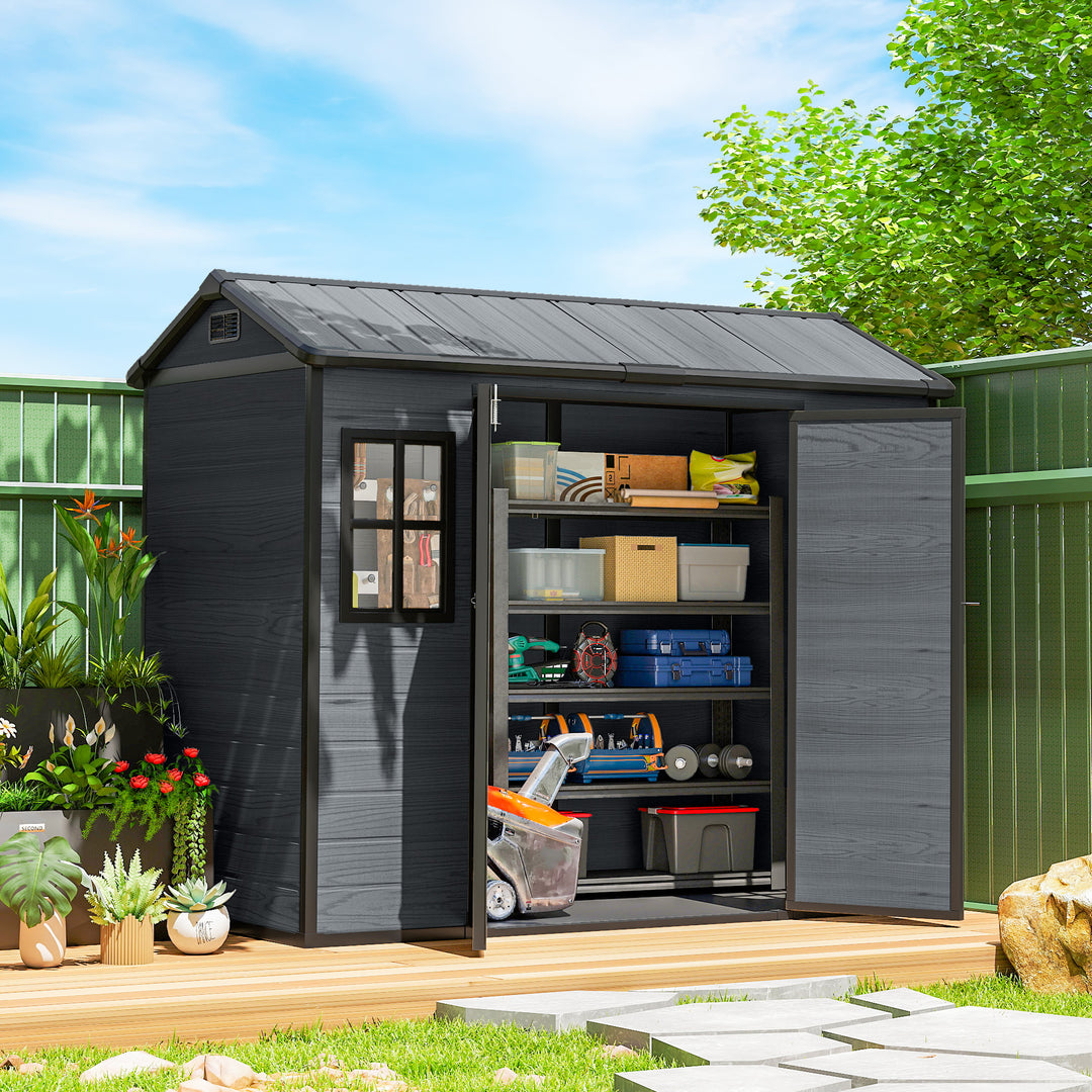8 x 4 ft Resin Garden Shed, Wood-Effect Outdoor Storage Shed with Floo