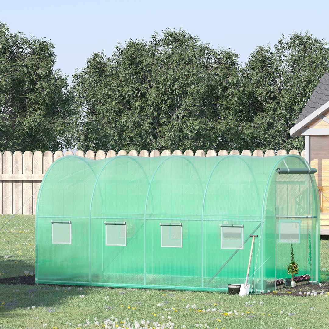 Walk-in Polytunnel Greenhouse, Outdoor Garden Tunnel Greenhouse Tent with Zipped Roll-Up Door and 8 Mesh Windows, 4 x 2M