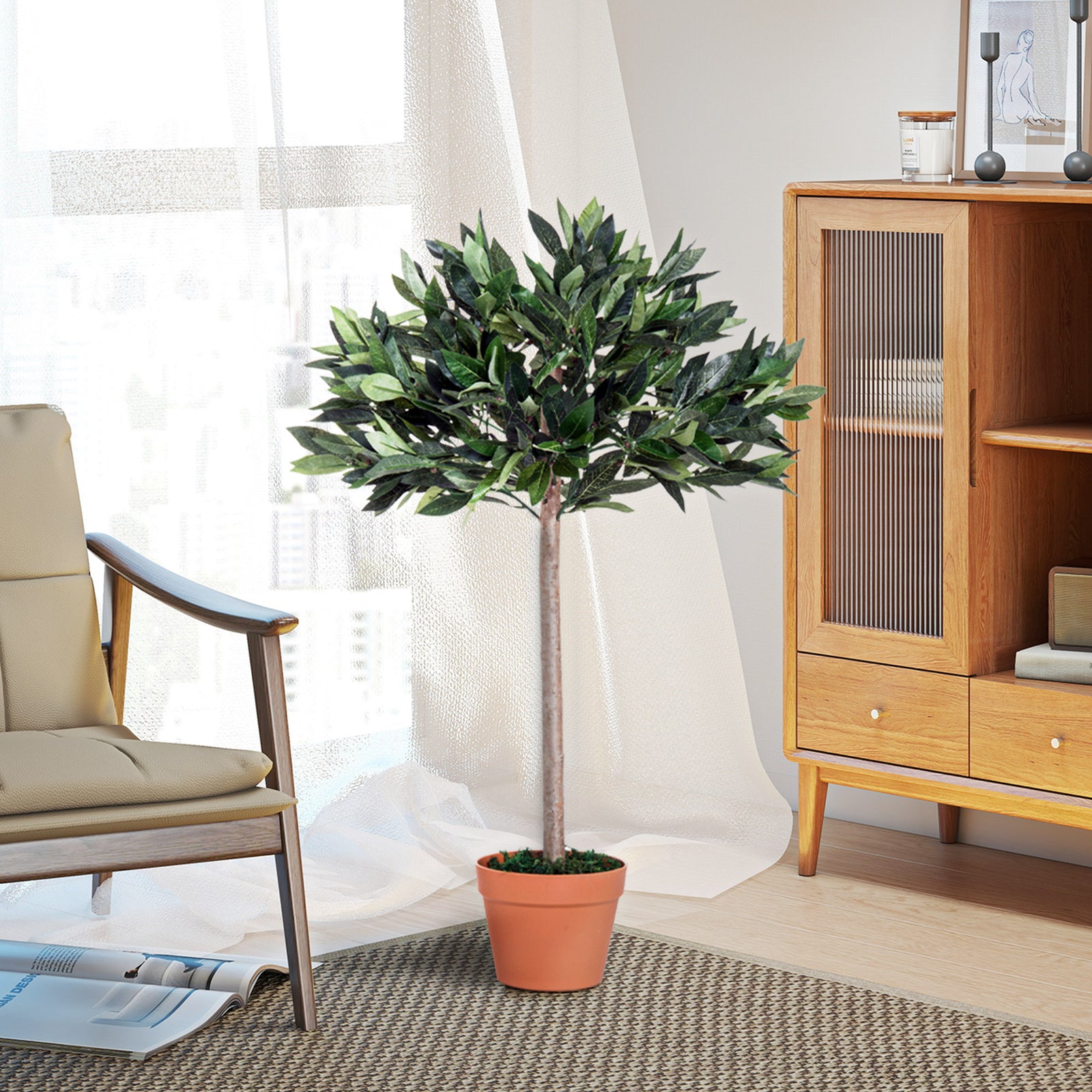 3ft Artificial Olive Tree Indoor Plant Greenery for Home Office Potted in An Orange Pot