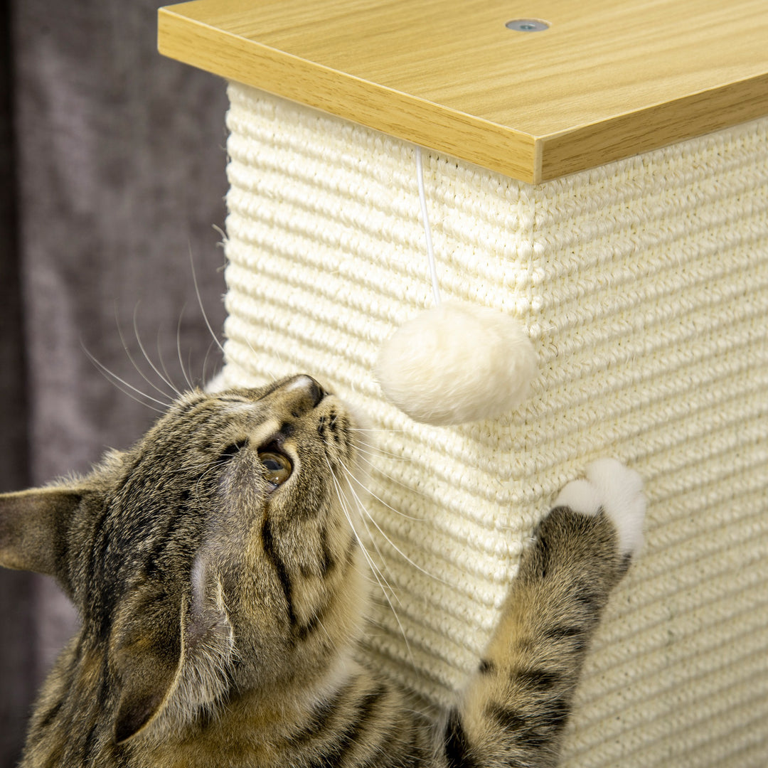 80cm Scratching Post, with Toy Ball, Sisal Rope - White