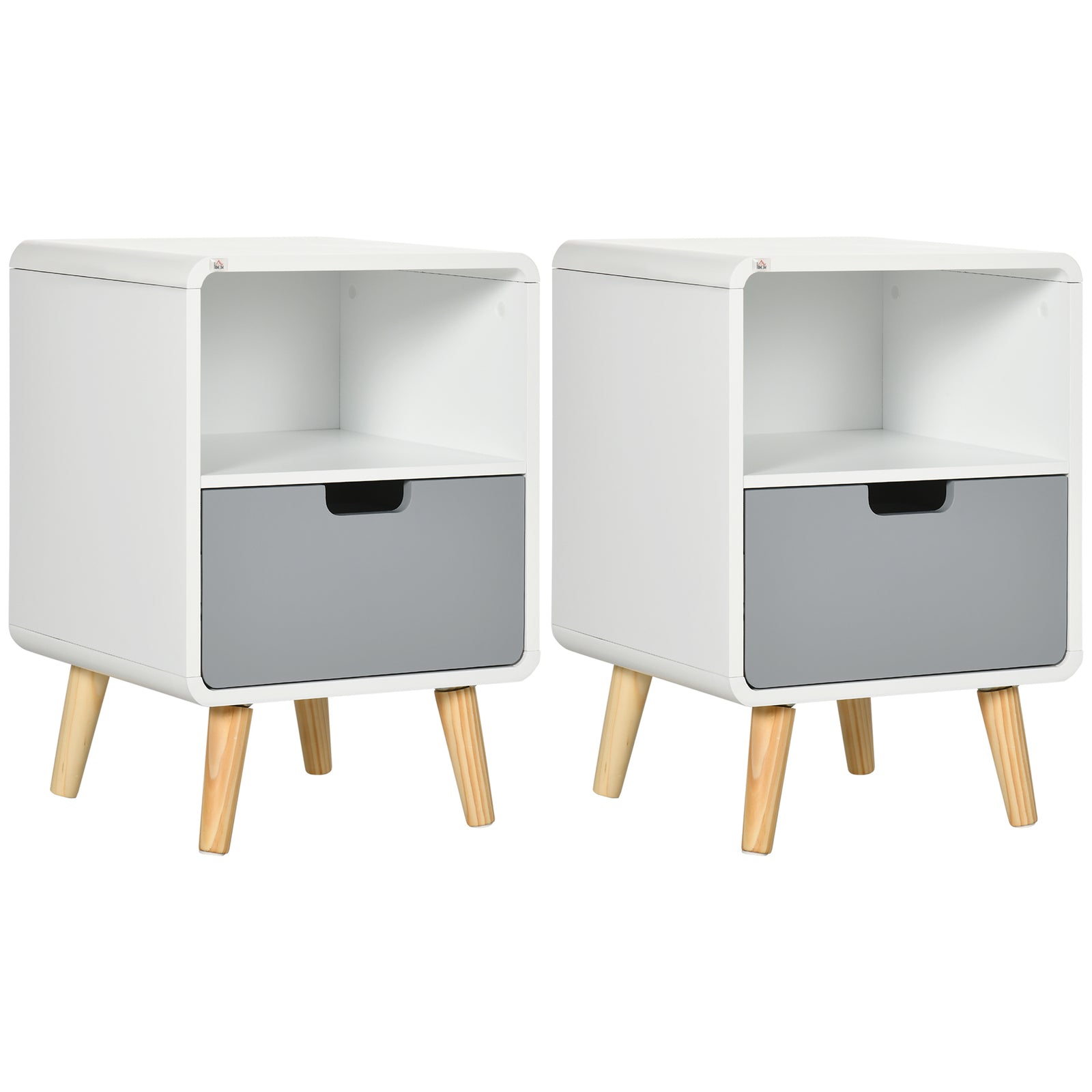 Wooden Bedside Table End Nightstand With Drawer Wood Lamp Desk Storage Unit Bedroom Scandinavian Nordic Style, Set of 2