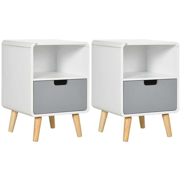 Wooden Bedside Table End Nightstand With Drawer Wood Lamp Desk Storage Unit Bedroom Scandinavian Nordic Style, Set of 2