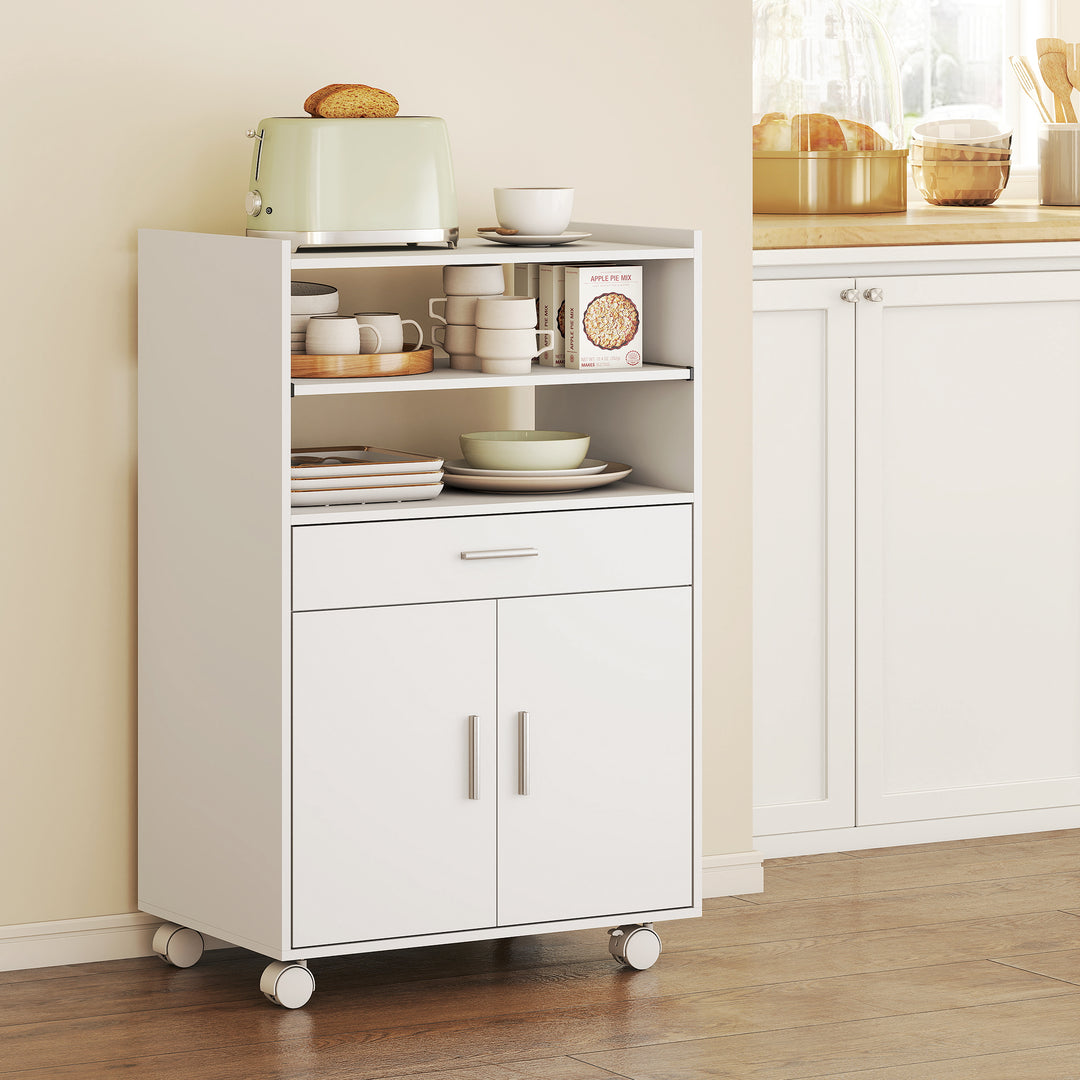 Kitchen Trolley with Wheels, Modern Mobile Microwave Stand with Slide-