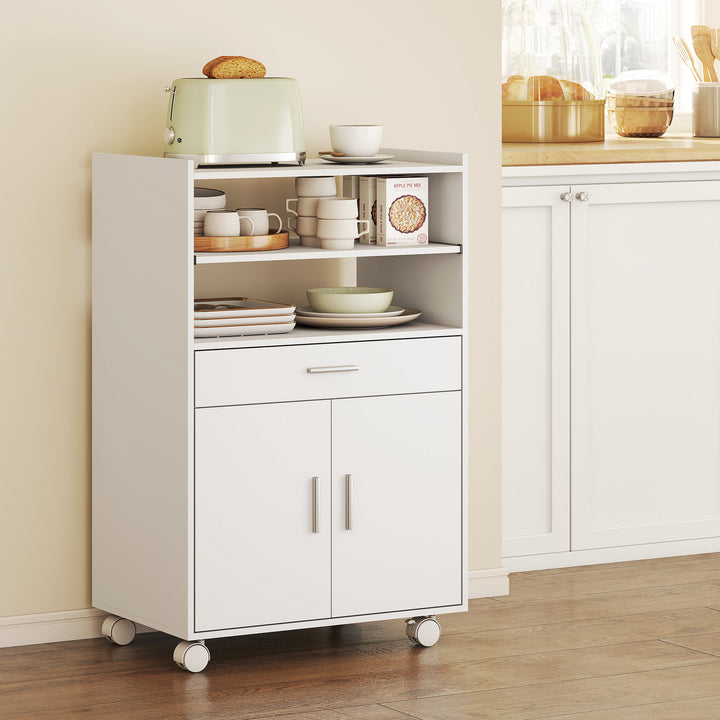Kitchen Trolley with Wheels, Modern Mobile Microwave Stand with Slide-