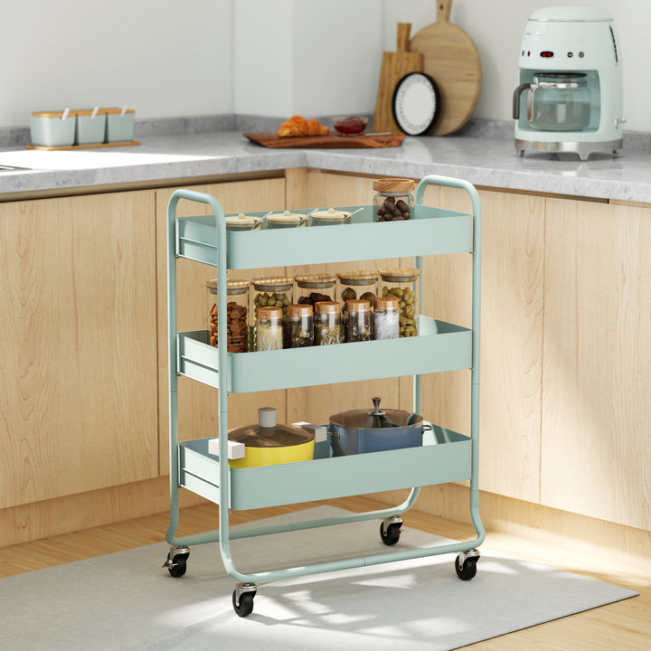 3-Tier Storage Trolley on Wheels, Rolling Utility Cart with Mesh Backets for Kitchen, Bathroom, Bedroom