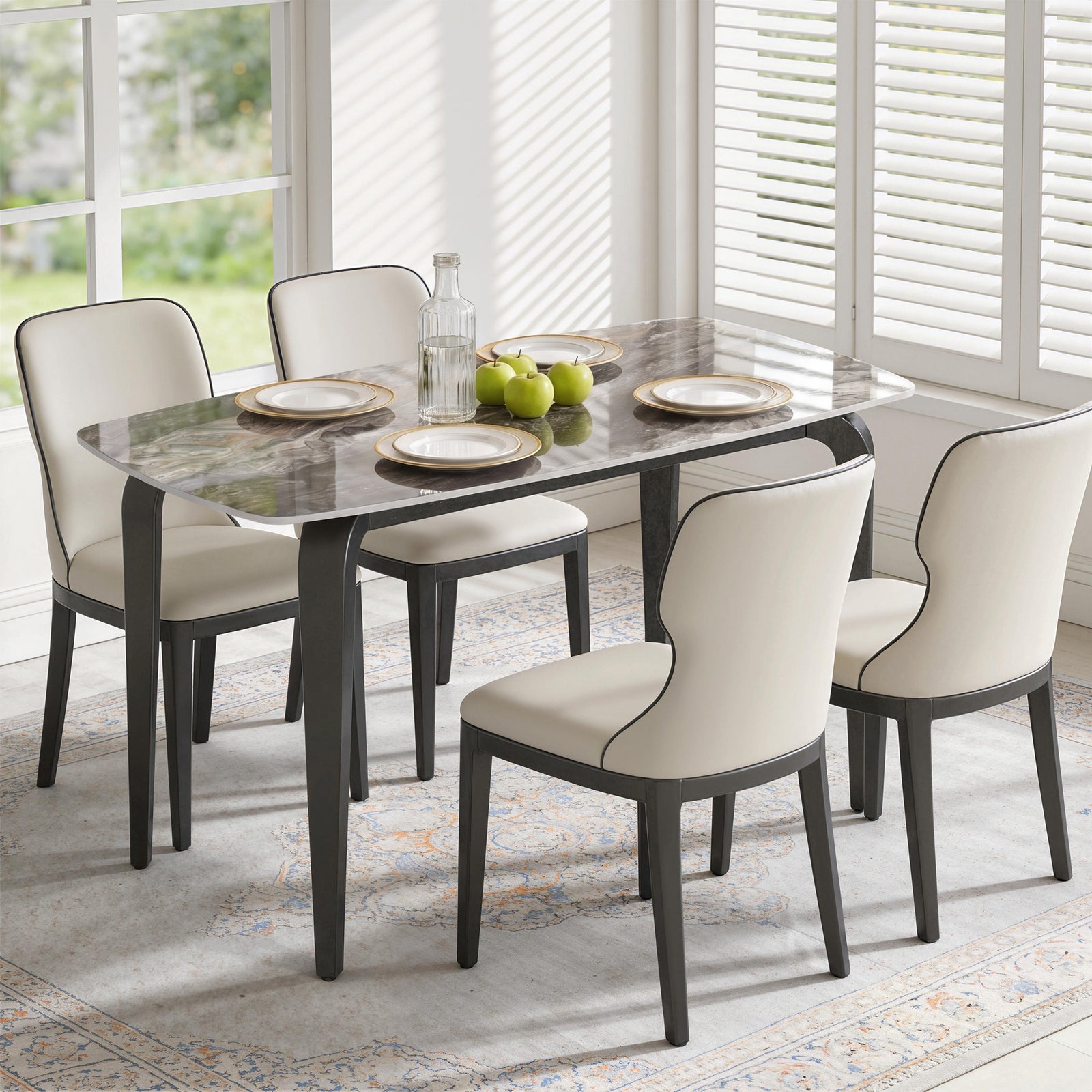 Dining Table for 4, Modern Kitchen Table with Sintered Stone Tabletop,