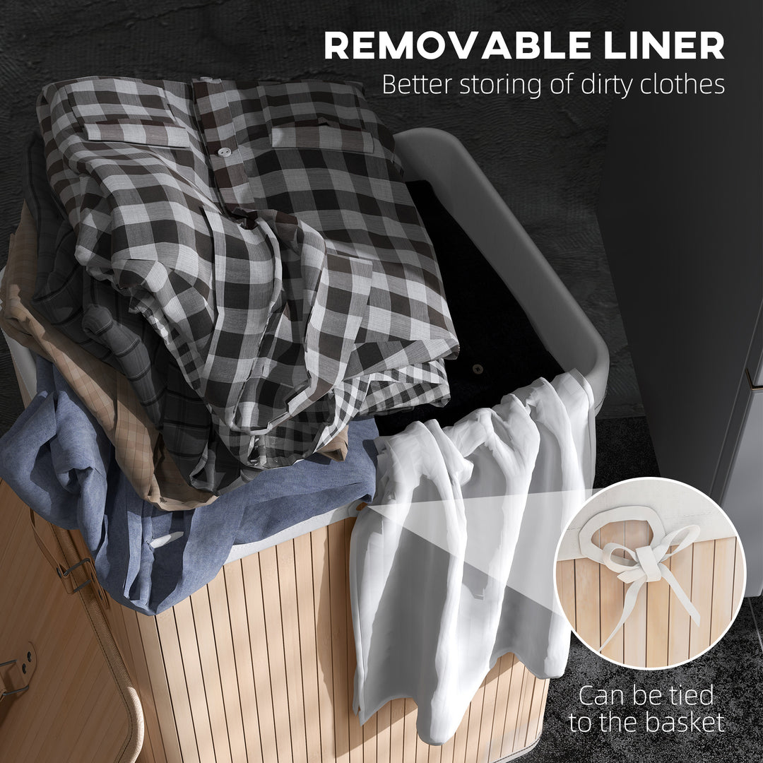 70L Collapsible Bamboo Laundry Hamper Organizer Clothes Washing Basket
