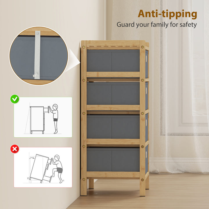 Chest of Drawers, 4 Fabric Drawers Narrow Dresser with Bamboo Frame, L