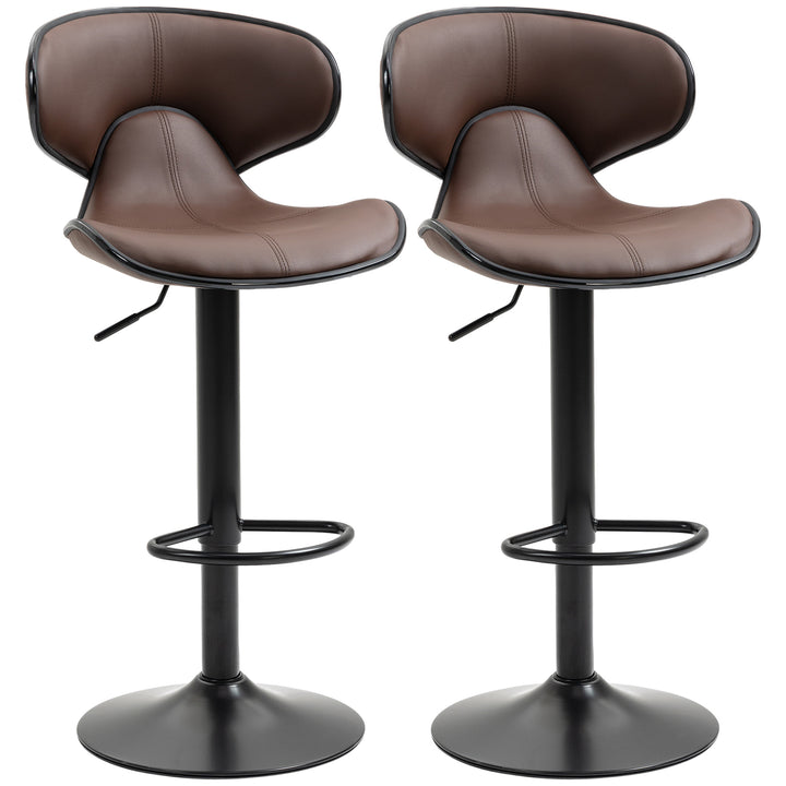 HOMCOM Adjustable Swivel Bar Chair Set of 2, Bar Stools w/ Footrest and Backrest, Steel Frame Gas Lift, Counter Bar Stool, Brown | Aosom UK