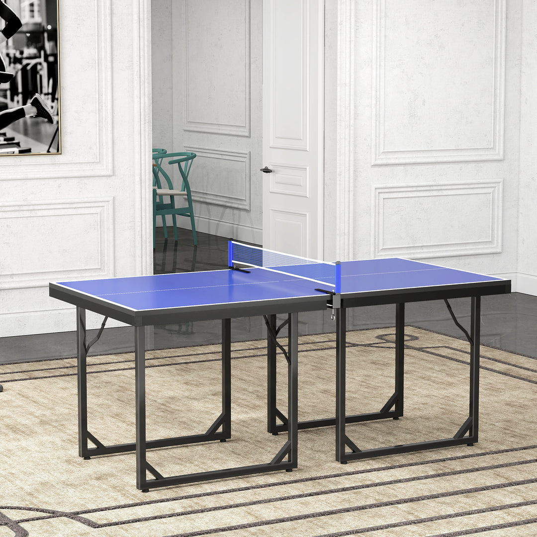 6ft Table Tennis Table, Ping Pong Table with Net, Foldable and Portable Ping Pong Set for Indoor Outdoor Use, Easy Assemble, Midsize, Blue