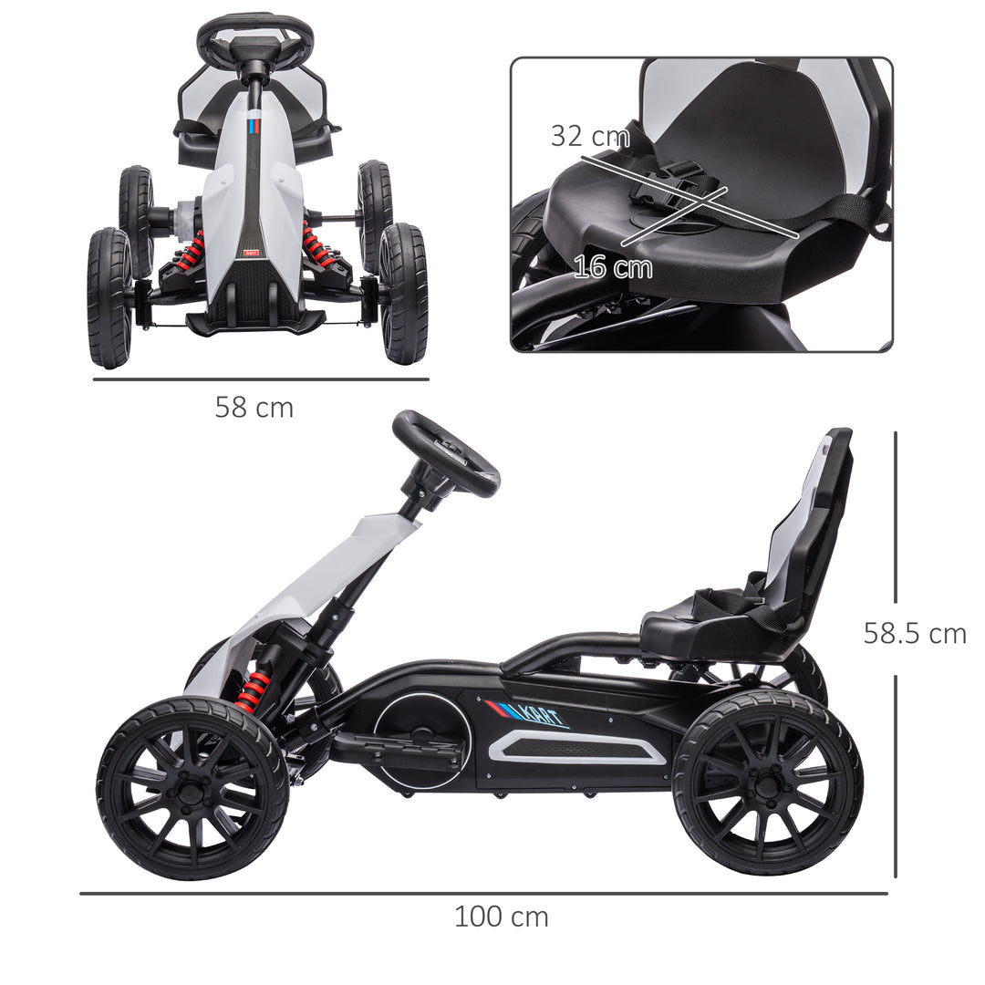 12V Electric Go-Kart for Kids, Ride-On Racing Go-Kart, with Forward and Reversing Functions, for Ages 3-8 Years - White
