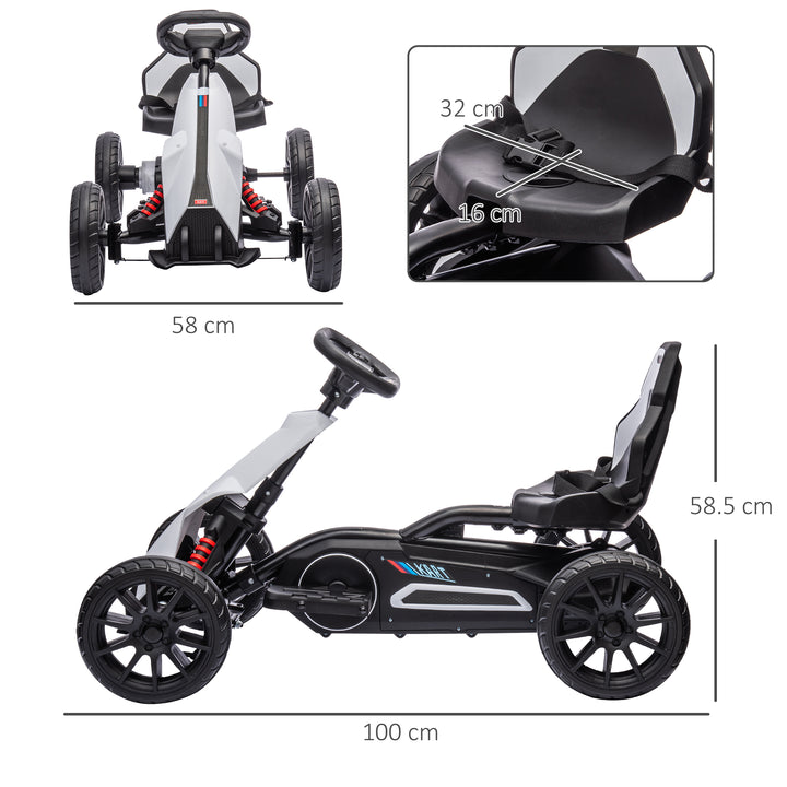 12V Electric Go-Kart for Kids, Ride-On Racing Go-Kart, with Forward and Reversing Functions, for Ages 3-8 Years - White