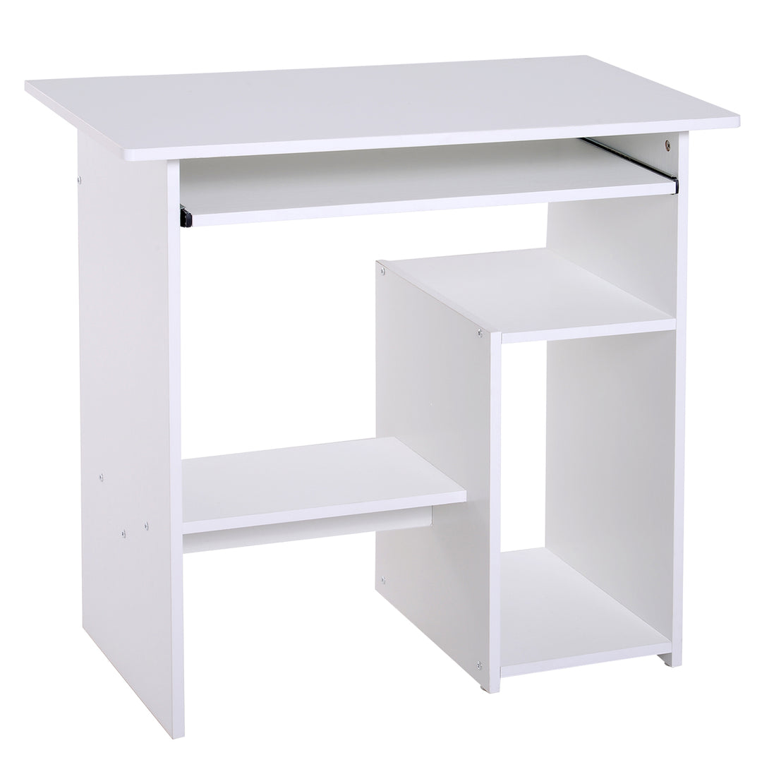 MCL Compact Small Computer Table Wooden Desk Keyboard Tray Storage Shelf Modern Corner Table Home Office White