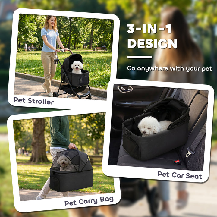 Dog Stroller, 3 in 1 Foldable Pet Stroller for Small Puppy Cat with De
