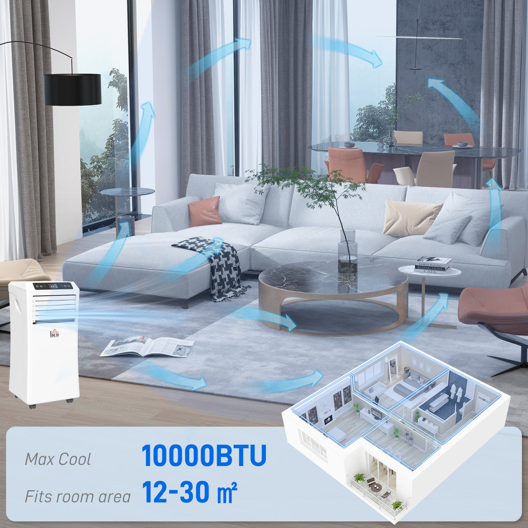 10000 BTU Air Conditioning Unit, 3-in-1 Portable Air Conditioner, Dehumidifier, Cooling Fan with Remote Control, Digital Display, 2 Speeds, 24H Timer, Window Venting Kit, 30m²