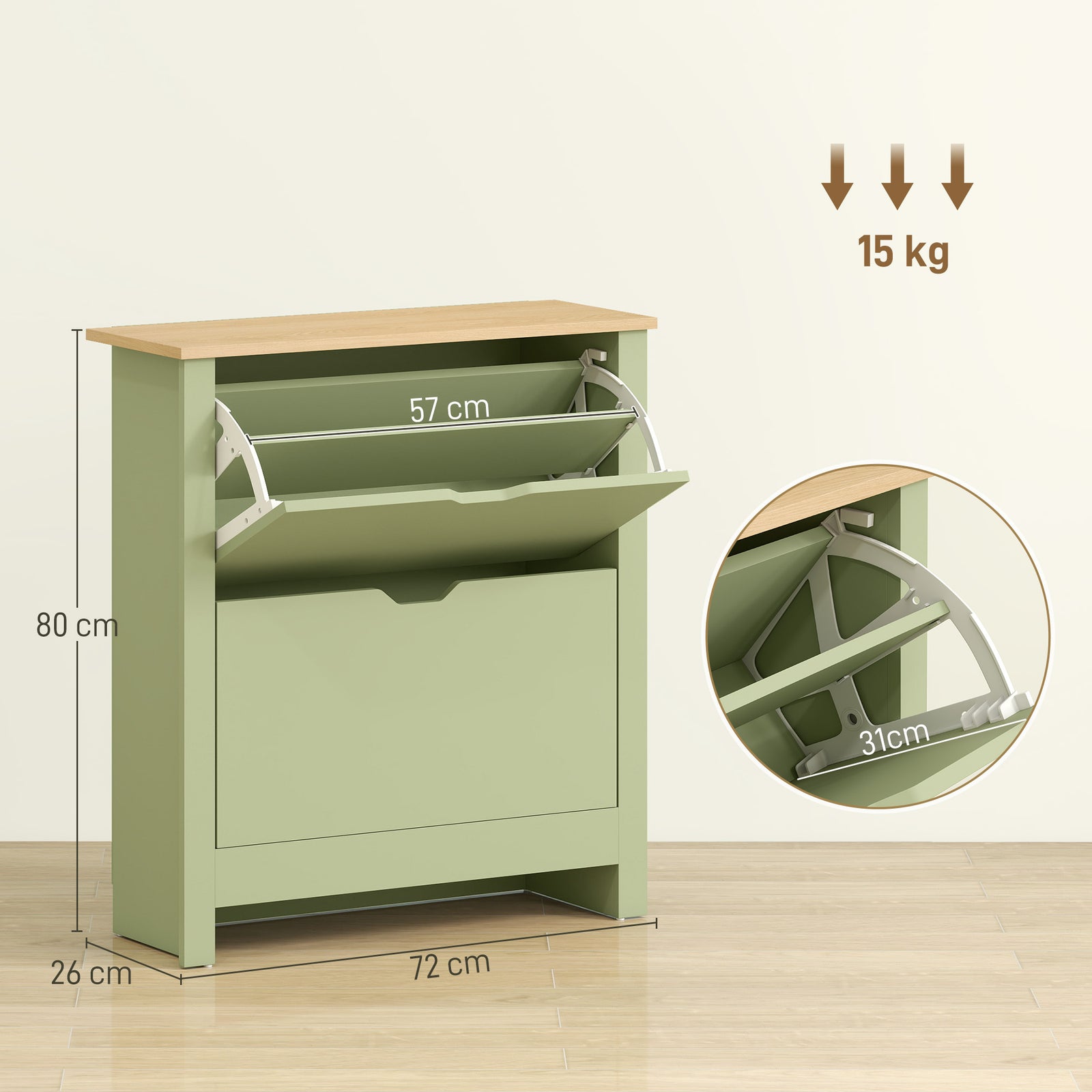 Slim Shoe Cabinet, Narrow Shoe Cupboard with 2 Flip Drawers, Adjustabl