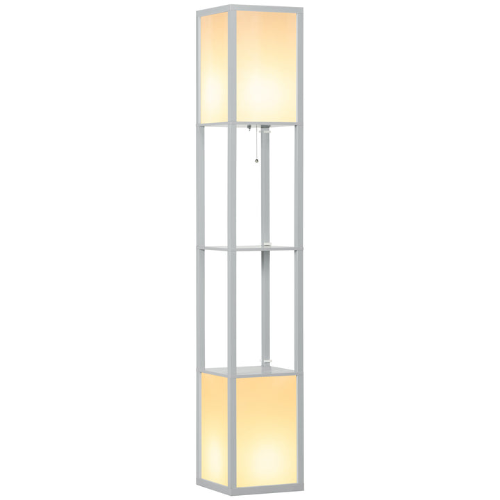 Modern Shelf Floor Lamp with Dual Ambient Light, Standing Lamp Living Room, Bedroom, 156cm, Grey