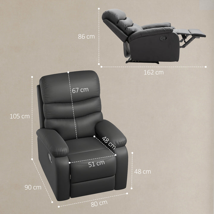PU Leather Reclining Chair, Manual Recliner Chair with Padded Armrests, Retractable Footrest and Wood Frame, Black
