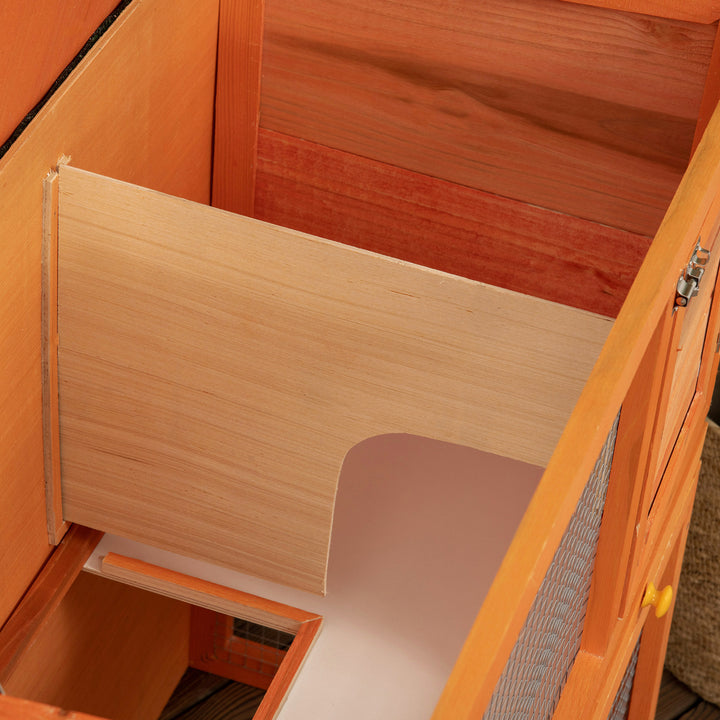 MCL Two-Tier Rabbit Hutch, Wooden Outdoor Pet Cage, with Opening Top