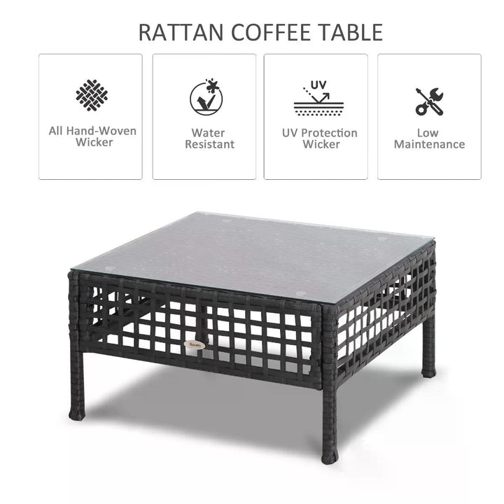Outsunny Rattan Coffee End Table W/ Glass 60Lx60Wx33H cm
