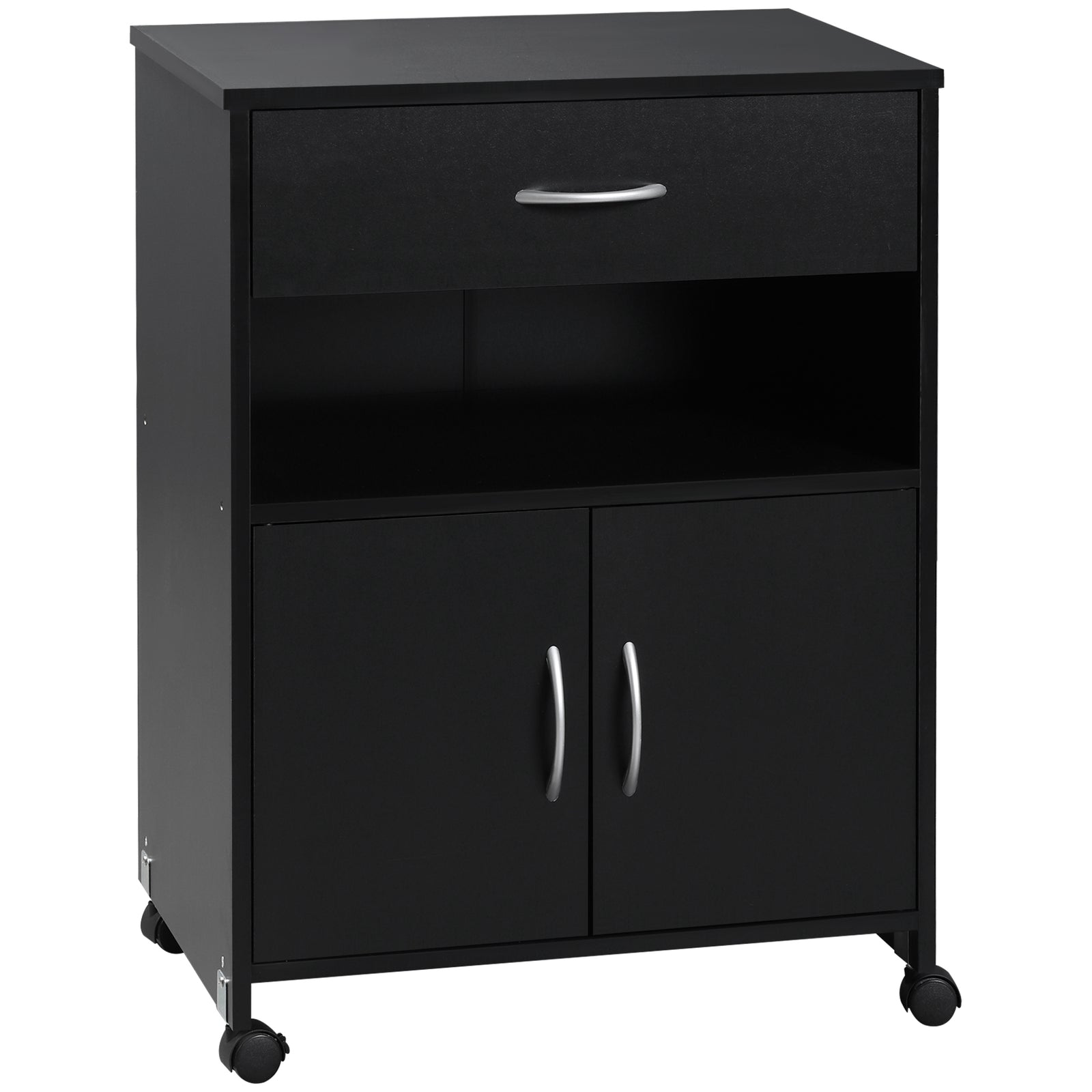 Printer Stand Mobile Printer Cabinet with Storage, Open Shelf, Drawer for Home Office, 60cm x 39cm x 80cm, Black