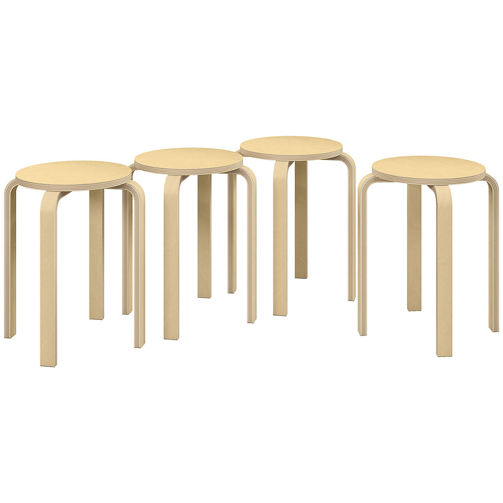 Stackable Stools Set of 4, Modern Stacking Chairs, Round Backless Stools for Kitchen, Dining Room, Office, Outdoors, Nature Wood Finish