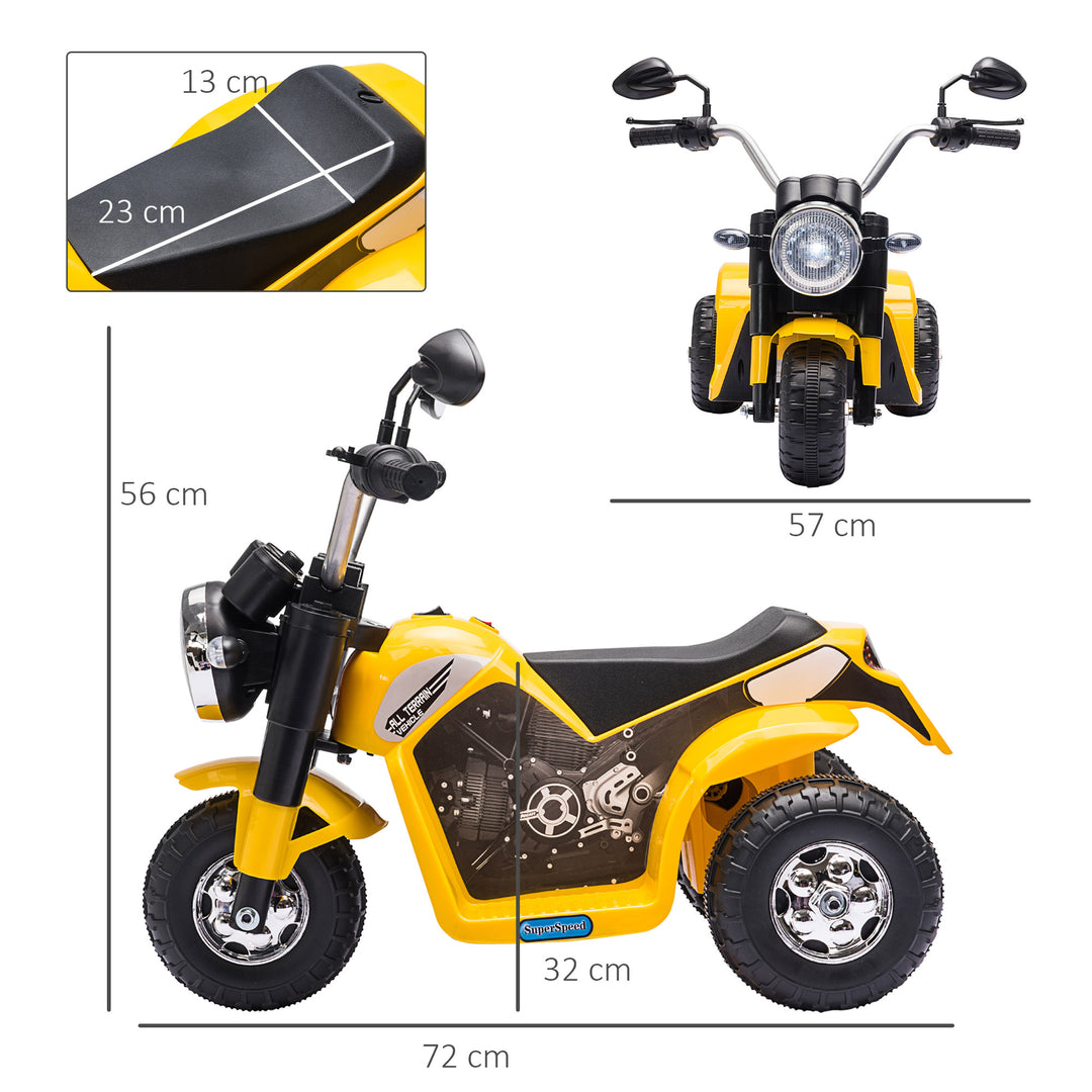 MCL 6V Kids Electric Motorbike 3 Wheels Ride On Toy with Horn Headlights Realistic Sounds for Girl Boy 18 - 36 Months Yellow