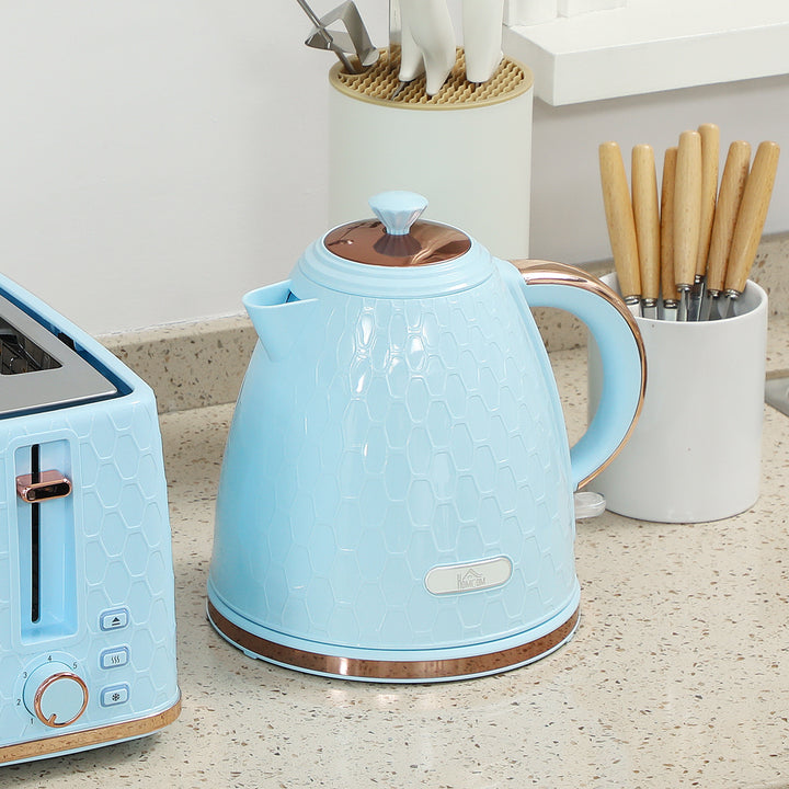 Kettle and Toaster Set, 1.7L 3000W Fast Boil Jug Kettle, 4 Slice Toaster with 7 Level Browning Controls, Light Blue