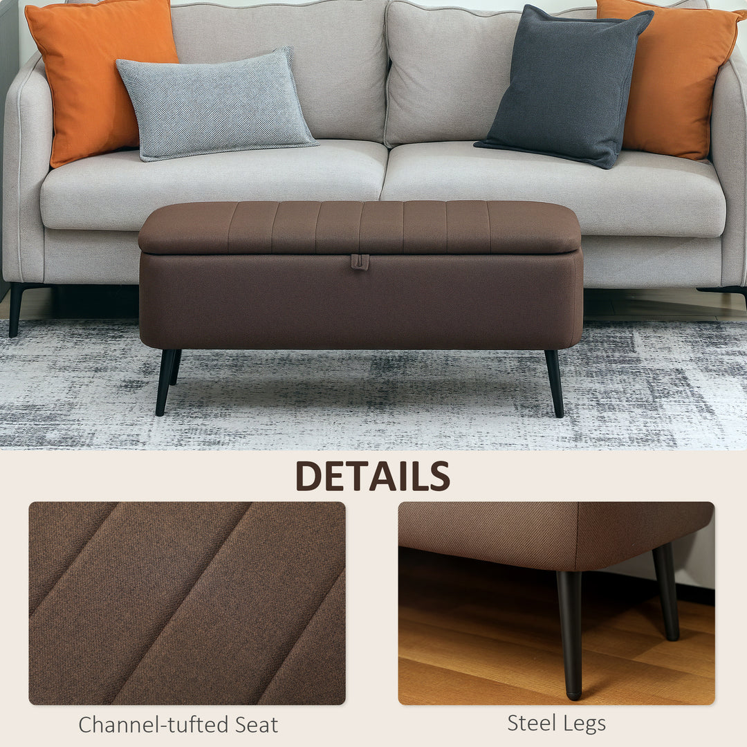Linen-Look 92 x 31cm Storage Ottoman - Dark Brown