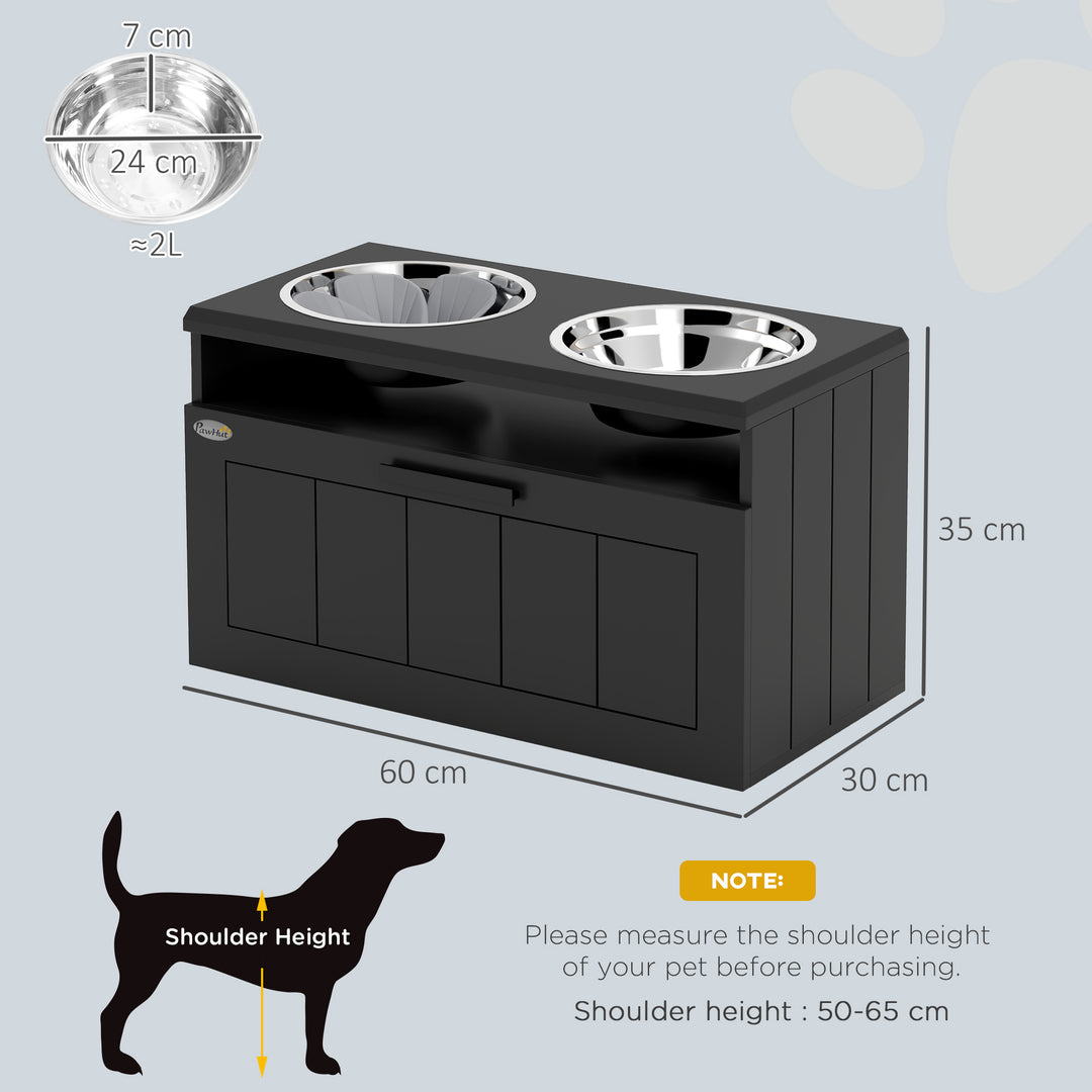 Raised Dog Bowl with Slow Feeder, Two Stainless Steel Dog Bowls, Drawer, for Large and Extra Large Dogs, Black