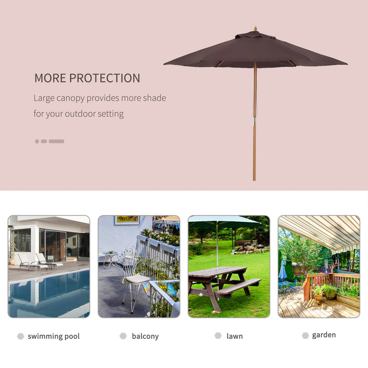 Outsunny Elegant Wooden Garden Parasol: 2.5m Patio Sunshade with UV Protection, Coffee Hue | Aosom UK