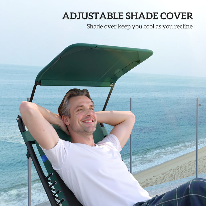 Zero Gravity Lounger Chair Set of 2, Folding Reclining Patio Chair with Shade Cover, Padded Seat, Cup Holder, Soft Cushion and Headrest for Poolside, Camping, Green