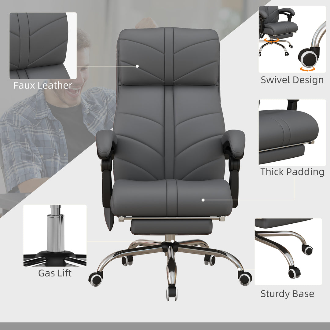 High Back Vibration Massage Office Chair, Heated Reclining PU Leather Computer Chair with Footrest, Grey