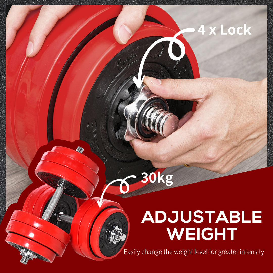 30KGS 2-In-1 Dumbbell & Barbell Adjustable Set Strength Muscle Exercise Fitness Plate Bar Clamp Rod Home Gym Sports Area