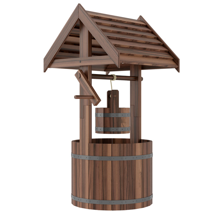 Wood Wishing Well for Outside with Hanging Bucket, Wishing Well Plante