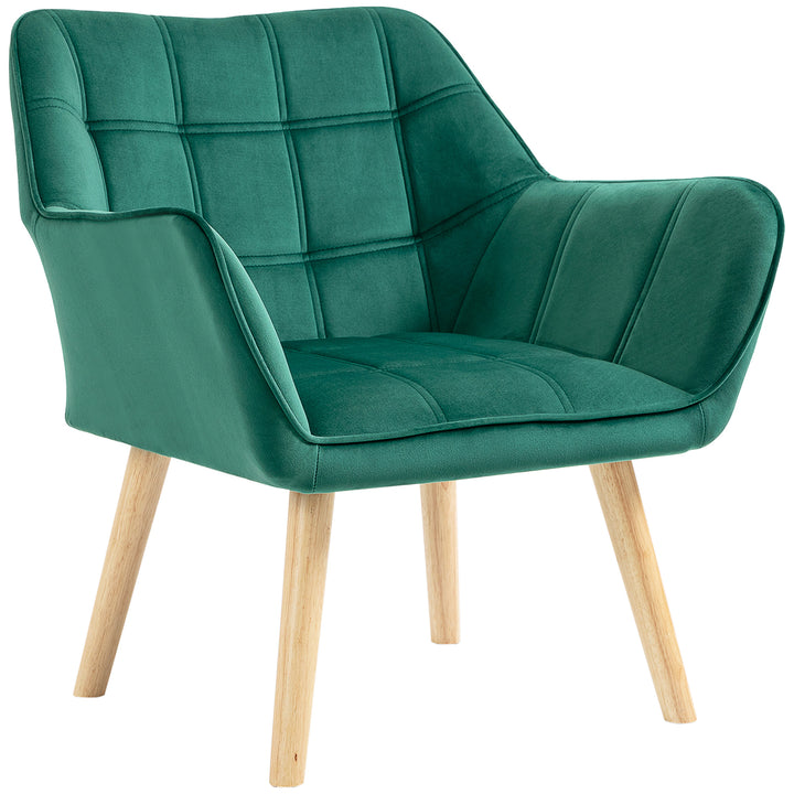 HOMCOM Accent Chair, Arm Chair with Wide Arms, Slanted Back, Thick Padding and Rubber Wooden Legs for Living Room, Green