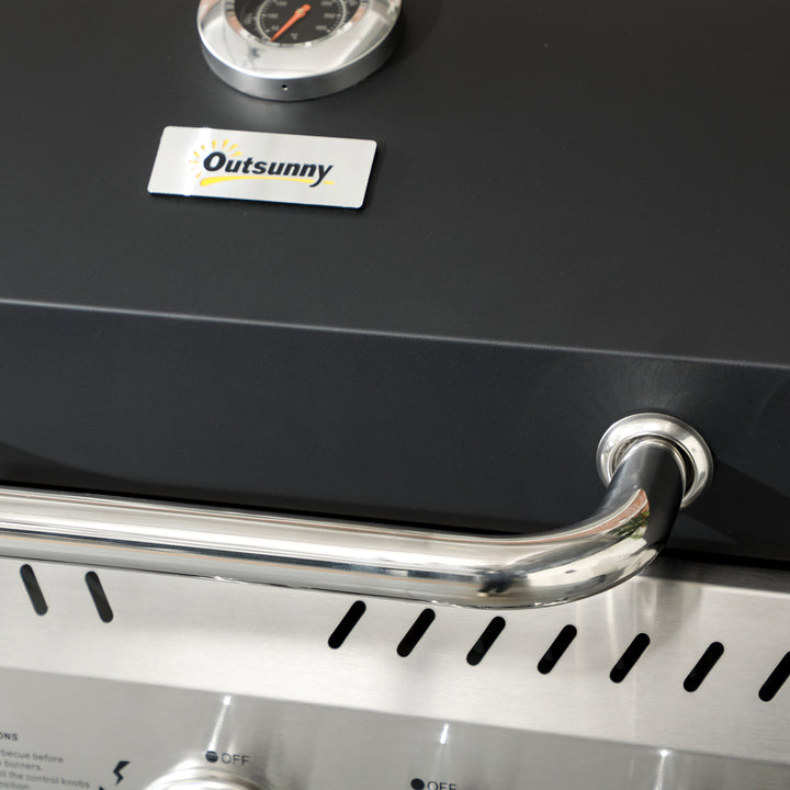 Four-Burner Steel Gas Grill, with Thermometer - Black
