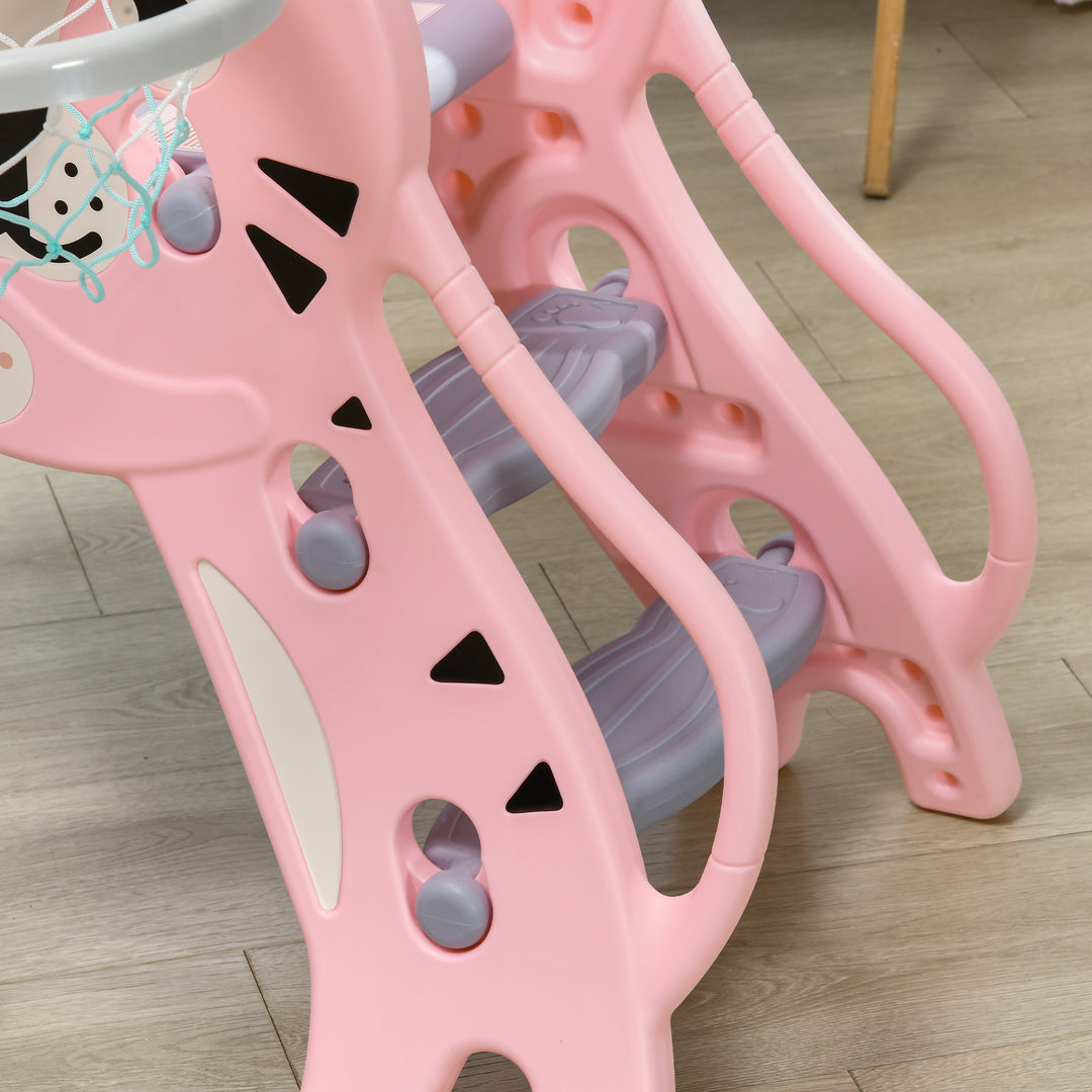 AIYAPLAY 2 in 1 Baby Slide for Indoor Use with Basketball Hoop, Basketball, for Ages 18-36 Months - Pink | Aosom UK