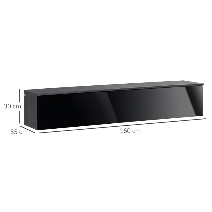160cm High Gloss Floating TV Unit Stand for TVs up to 70", Wall Mounted TV Cabinet with Storage Cupboards, Grey and Black
