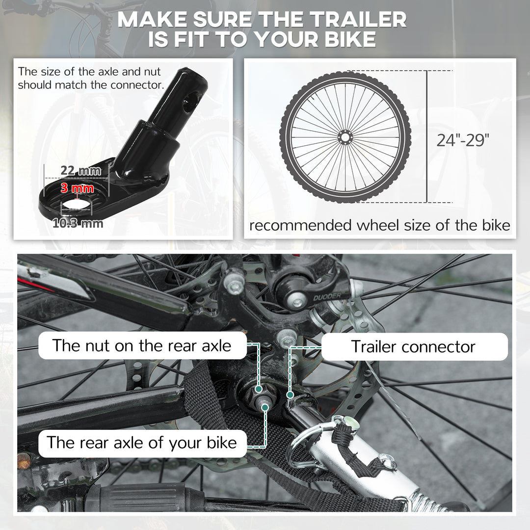 2 Seat Bike Trailer with 5 Point Harness, Baby Bike Stroller with Safety Flag, Reflectors, for 18+ Months, Black