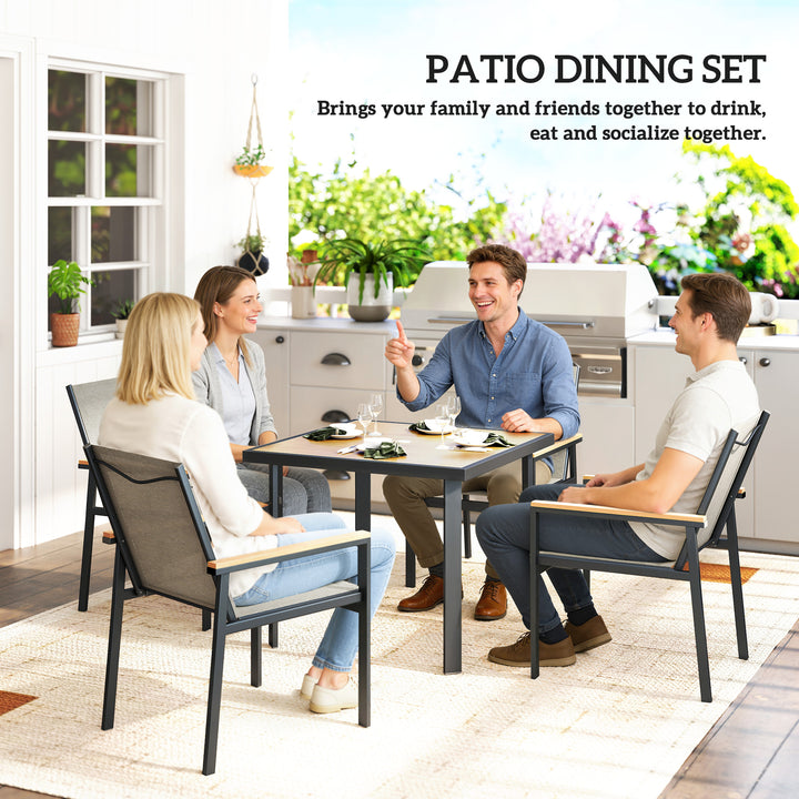 Five-Piece Metal Dining Set, with Glass-Top Table - Khaki