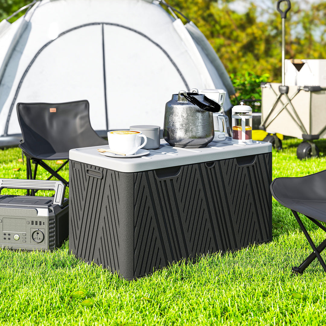 380L Waterproof Outdoor Storage Box, with Lockable Lid - Black