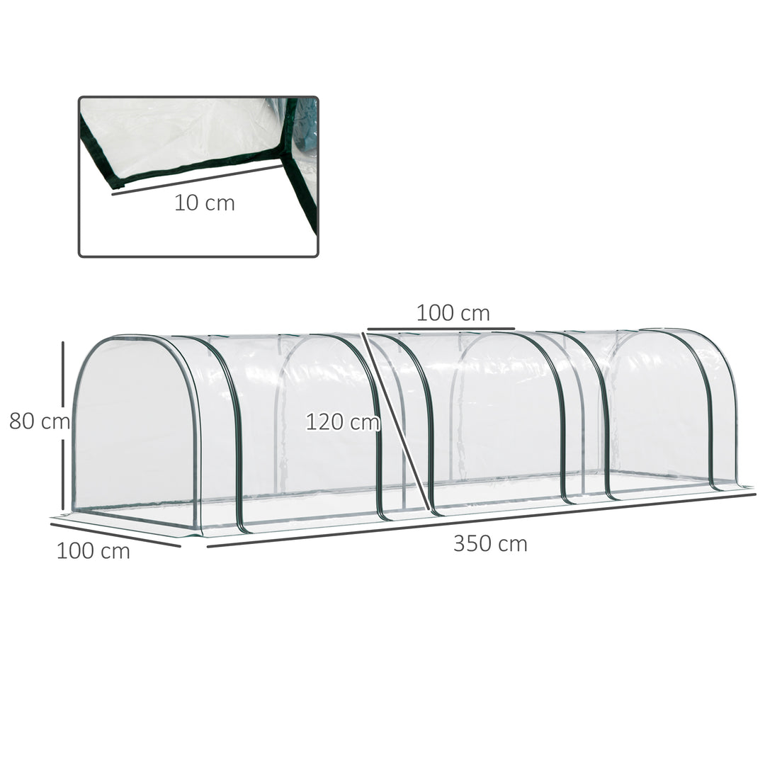 Outsunny Portable Small Greenhouse, Steel Frame w/ Zipper Doors, PVC Tunnel Greenhouse Plant Grow House, 350L x 100W x 80H cm | Aosom UK