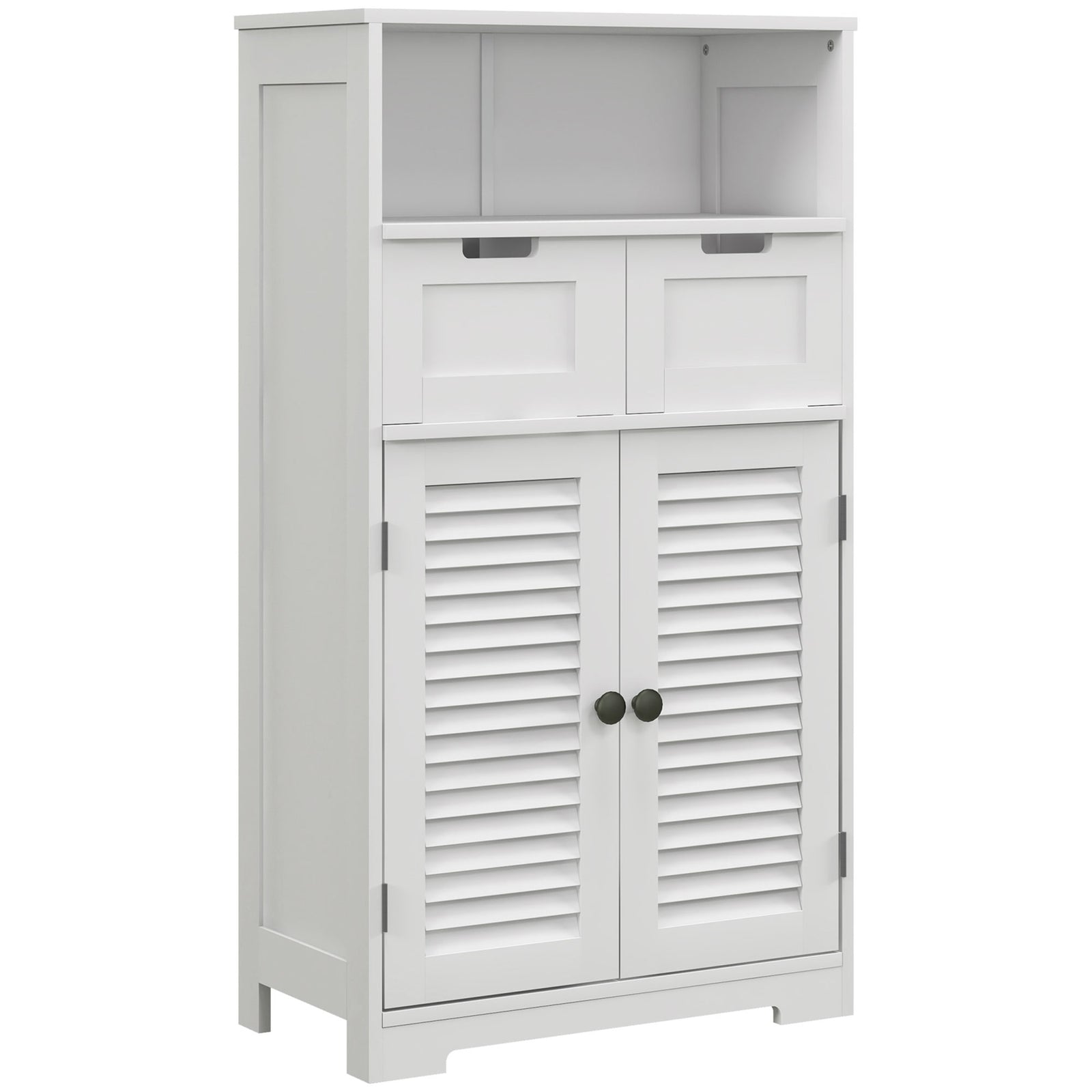 Three-Part Bathroom Storage Unit, with Shelf, Drawers & Cupboard - White