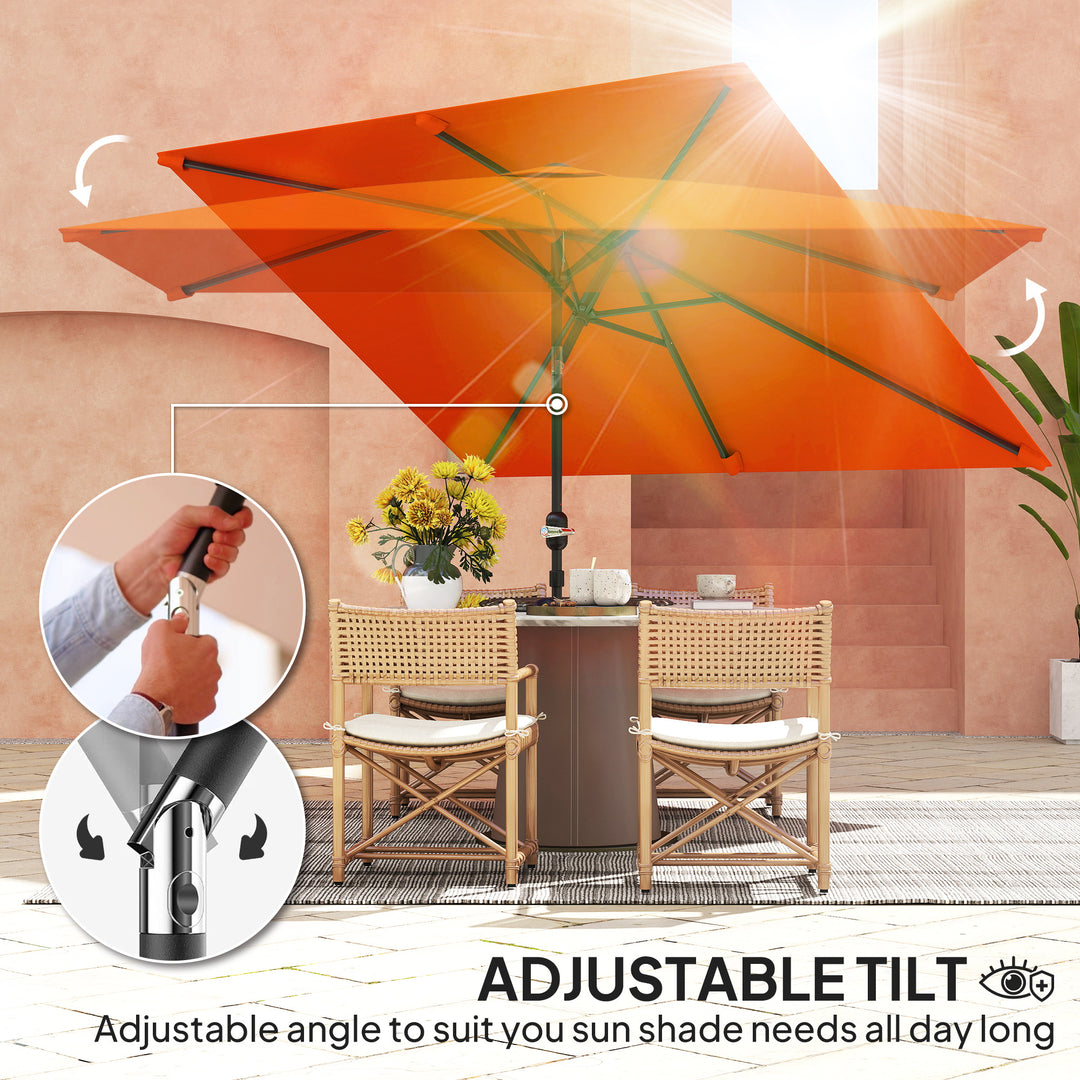 3x2m Patio Parasol Garden Umbrellas Canopy with Aluminium Tilt Crank Rectangular Sun Shade Steel, Orange