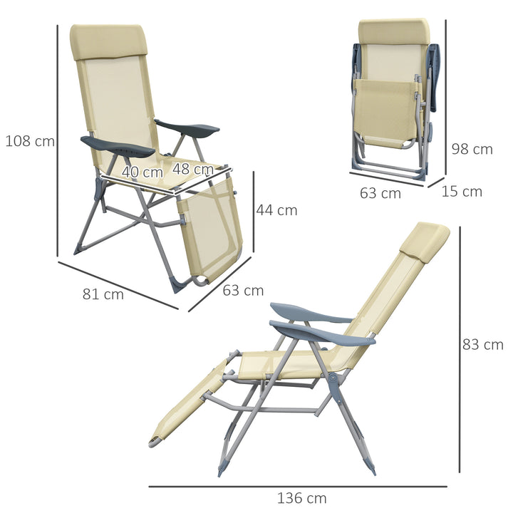 Set of Two Sun Loungers, with Five-Position Adjustable Backs - Beige