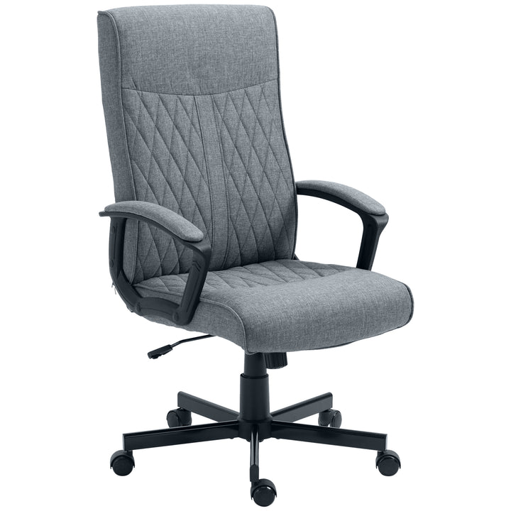 High Back Home Office Chair, Linen Fabric Computer Chair, Swivel Desk Chair with Adjustable Height for Living Room, Bedroom, Study, Dark Grey