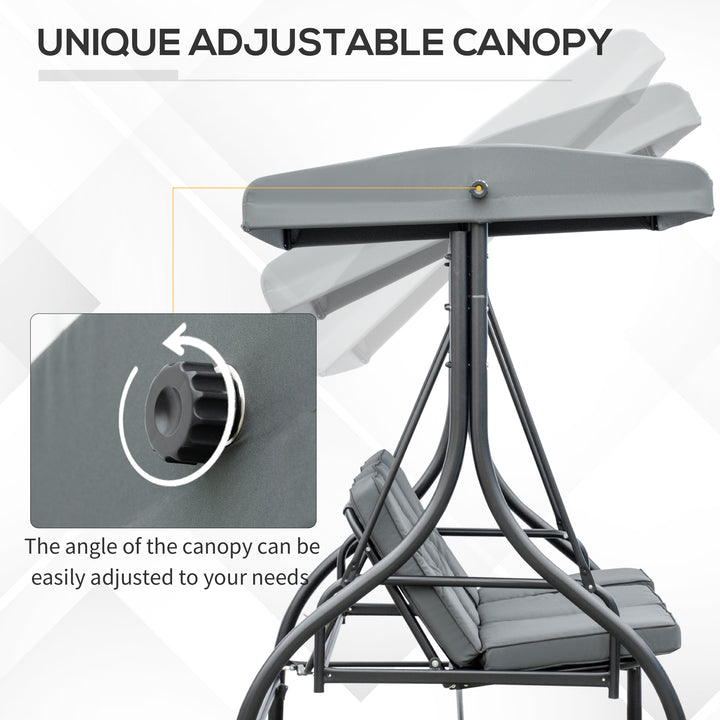 Outsunny 3 Seater Canopy Swing Chair, 2 in 1 Garden Swing Seat Bed, with Adjustable Canopy and Metal Frame, Dark Grey