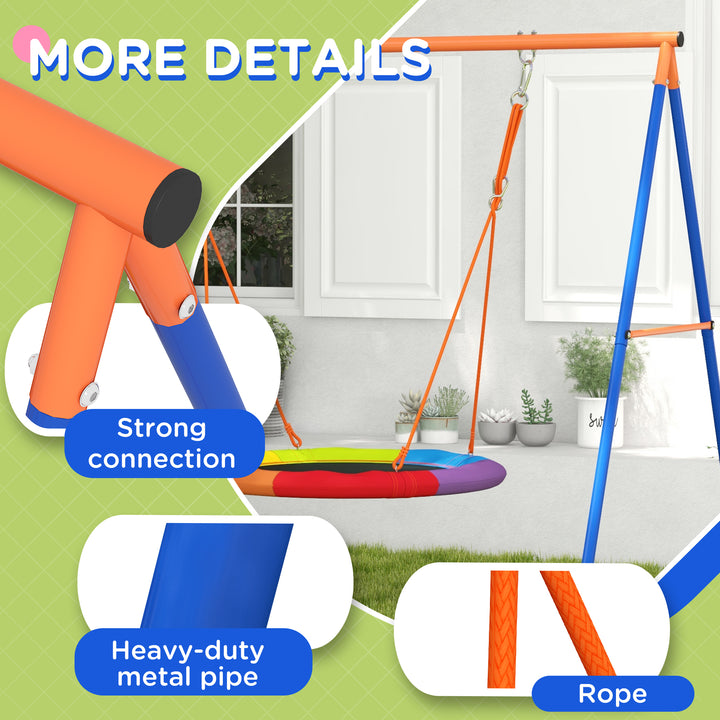 Metal Kids Swing Set Nest Swing Seat with A-Frame Structure for Outdoor Use - Multicoloured