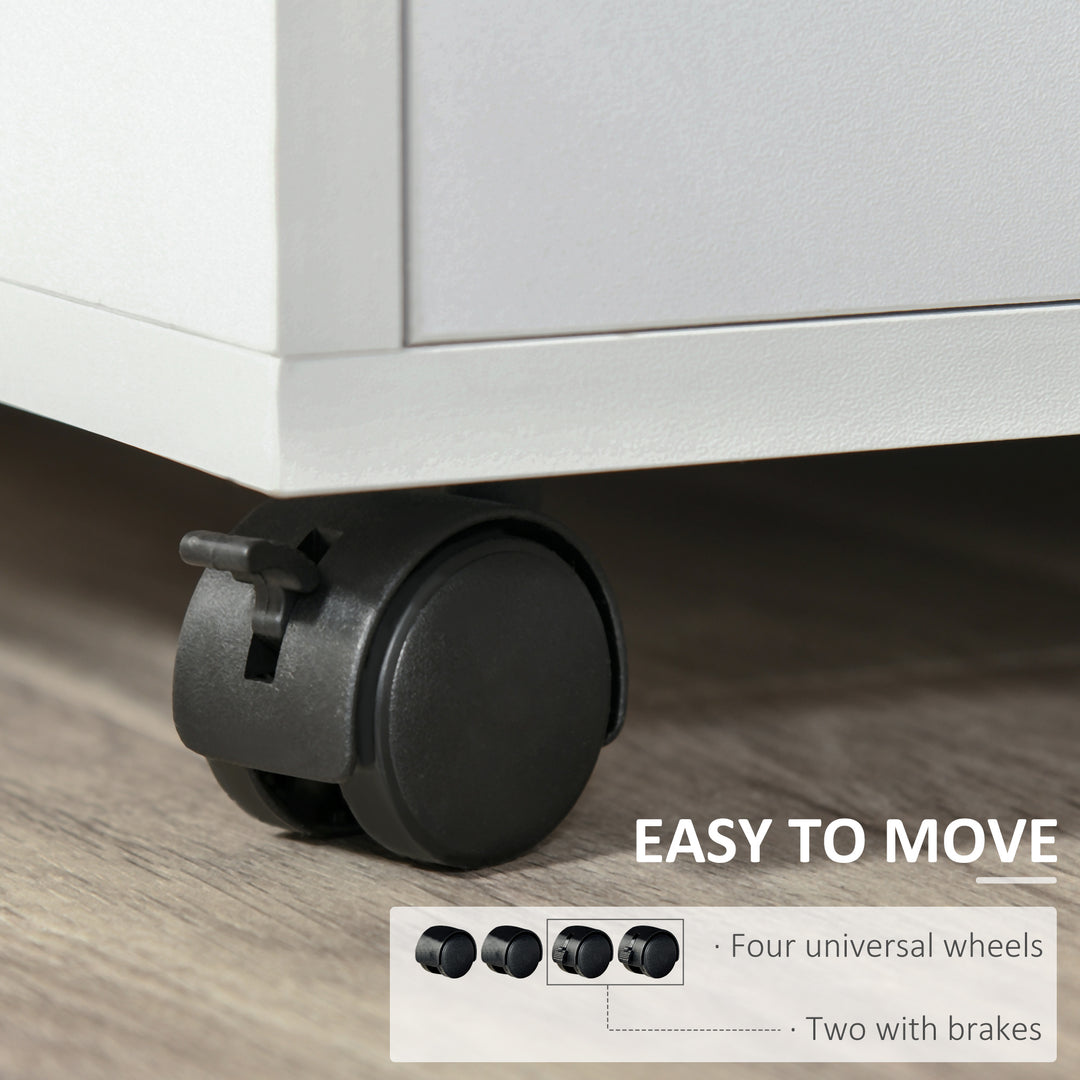 Multi-Storage Printer Stand Unit Office Desk Side Mobile Storage w/ Wheels Modern Style 60L x 50W x 65.5H cm - White